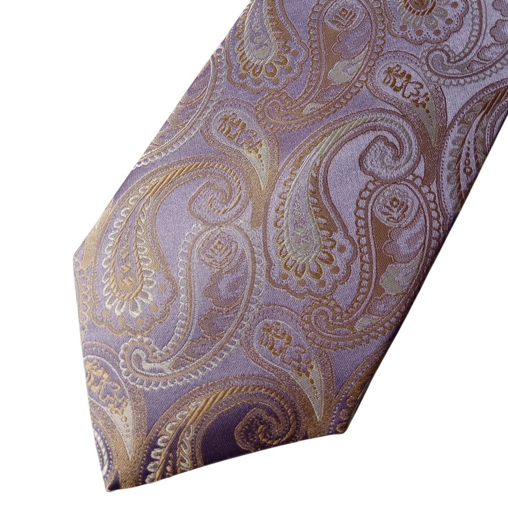 Villini Mens Lavender Gold Paisley Silk Tie Handmade Stain Resistant Necktie NEW